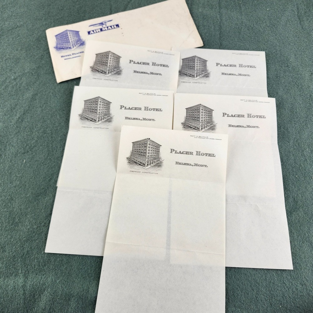 Vintage‎ Placer Hotel Helena Montana Architecture Letterhead Stationery Set